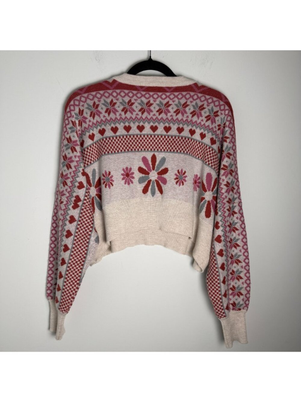 Free People Cocoa Kisses Sweater Wool Blend Fair Isle Heart Floral Sm Loungewear - Picture 5 of 8